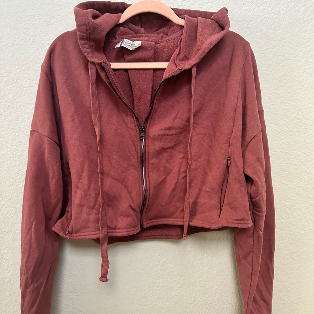 Large mauve all yoga crop full zip up hoodie